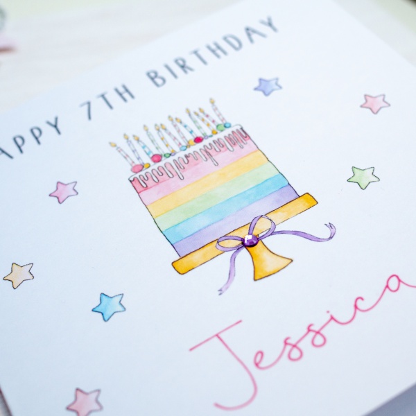 Personalised Birthday Card  Rainbow Cake Card